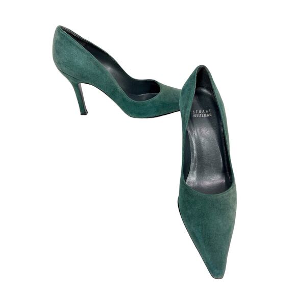 Stuart Weitzman Suede Heels Forest Green Pumps Size 6 - Picture 6 of 10